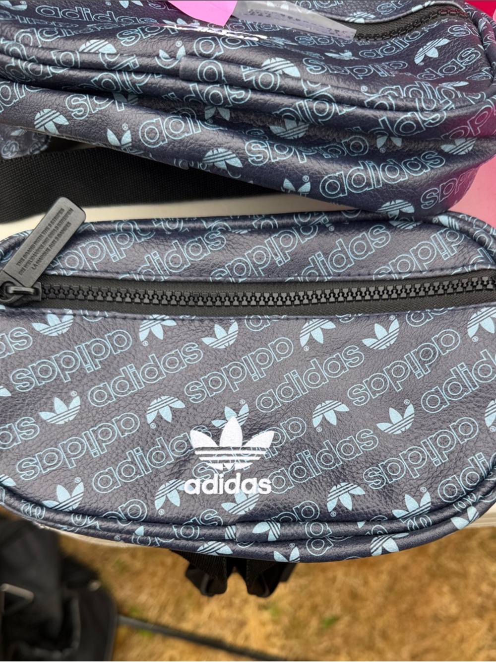 adidas Black Waist Bag with Light Blue Trefoil Print